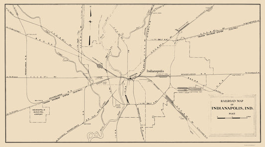 Railroad Map - Indianapolis Indiana Railroad - Monon Railway 1950 - 23 x 41 - Vintage Wall Art