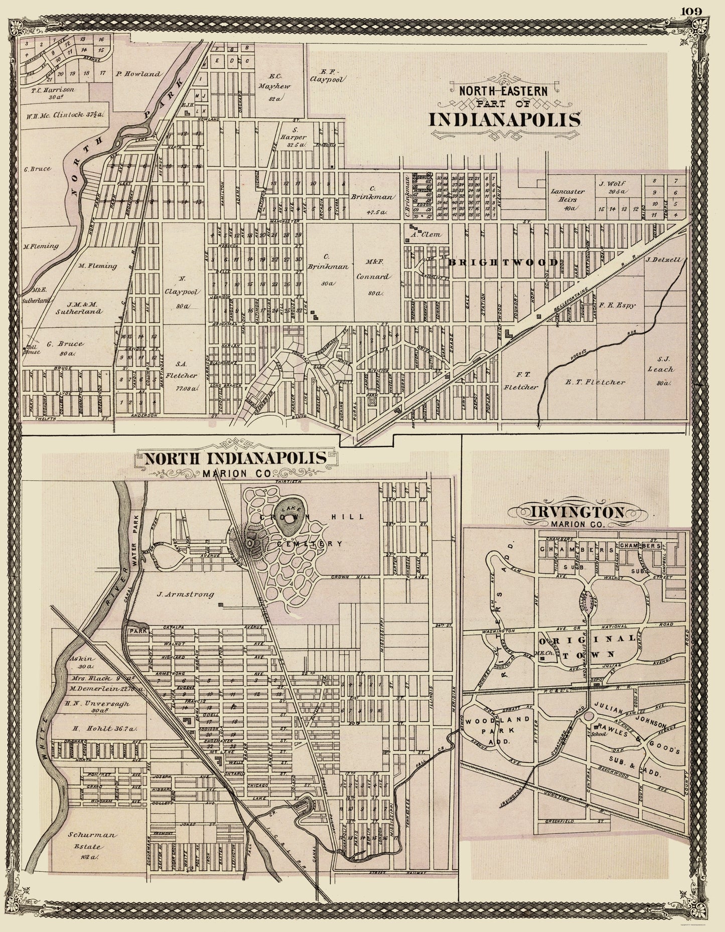 Historic City Map - Indianapolis Indiana - Baskin 1876 - 23 x 29.56 - Vintage Wall Art