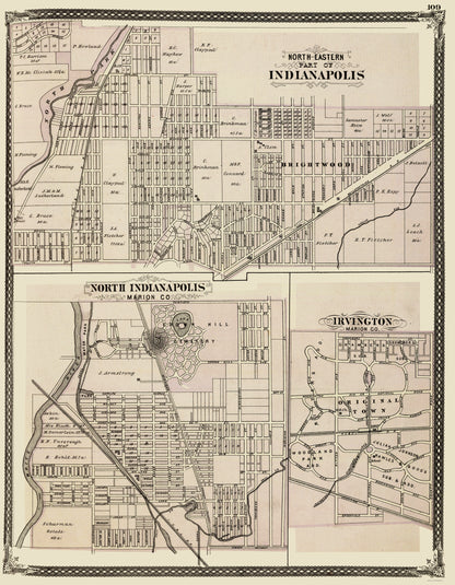 Historic City Map - Indianapolis Indiana - Baskin 1876 - 23 x 29.56 - Vintage Wall Art