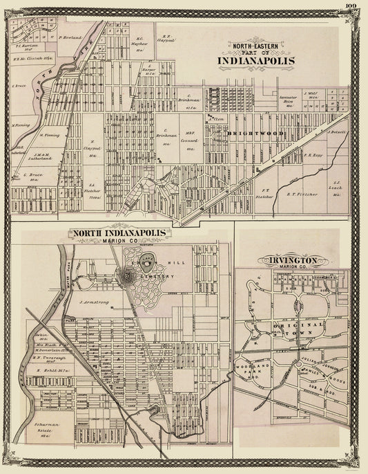 Historic City Map - Indianapolis Indiana - Baskin 1876 - 23 x 29.56 - Vintage Wall Art