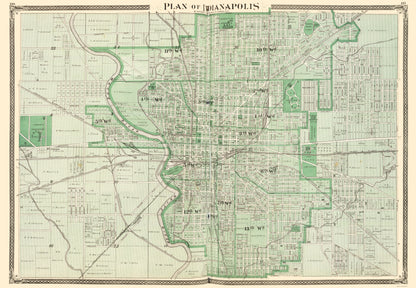 Historic City Map - Indianapolis Indiana - Baskin 1876 - 23 x 33.27 - Vintage Wall Art