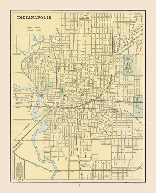 Historic City Map - Indianapolis  Indiana - Cram 1892 - 23 x 28.39 - Vintage Wall Art