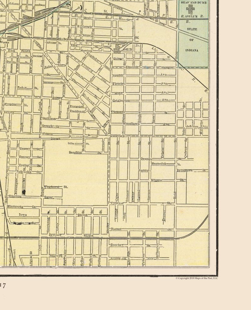 Historic City Map - Indianapolis  Indiana - Cram 1892 - 23 x 28.39 - Vintage Wall Art