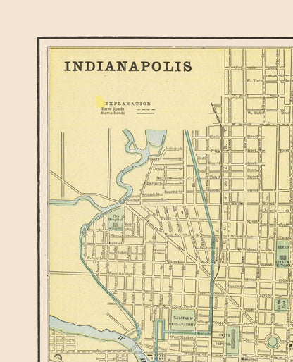 Historic City Map - Indianapolis  Indiana - Cram 1892 - 23 x 28.39 - Vintage Wall Art