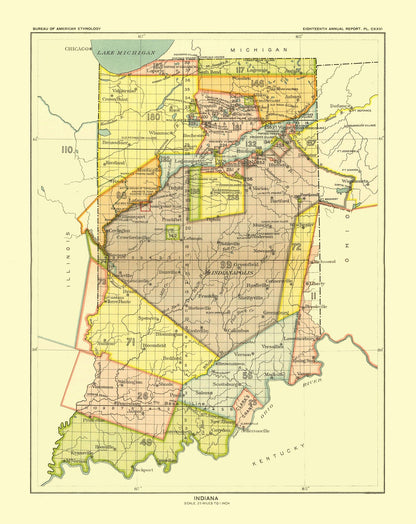 Historic State Map - Indiana - Hoen 1896 - 23 x 28.95 - Vintage Wall Art