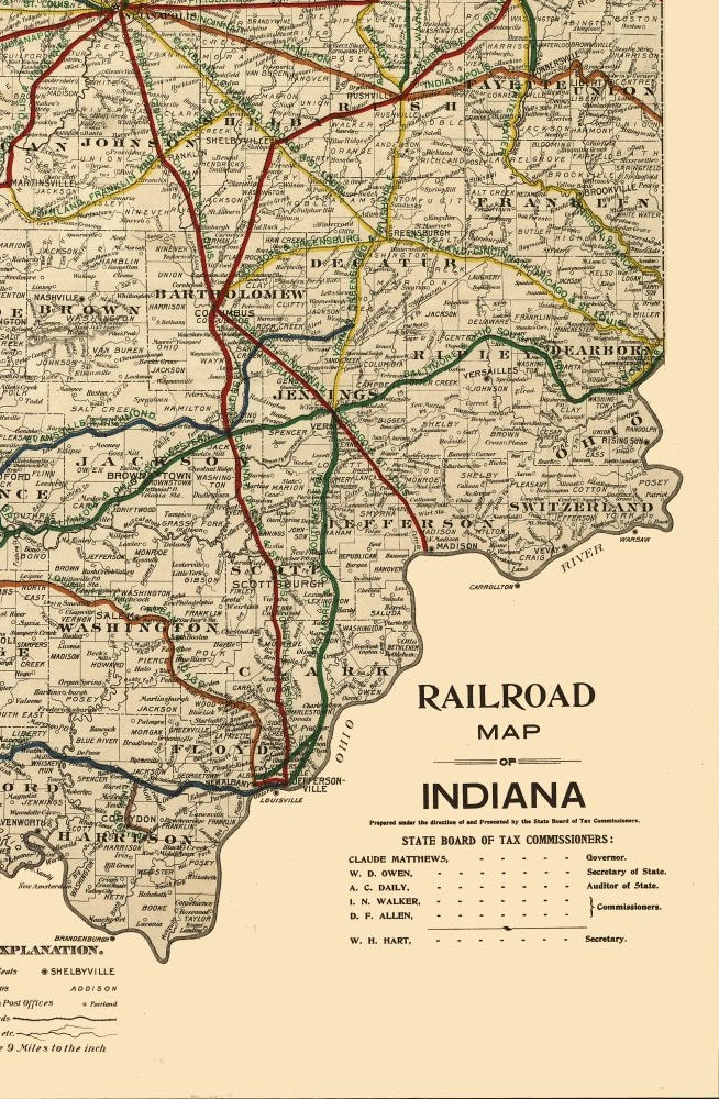 Railroad Map - Indiana Railroads - Burford 1896 - 23 x 35.13 - Vintage Wall Art