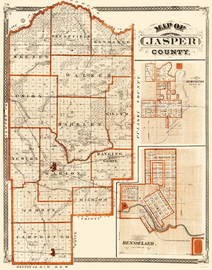 Historic County Map - Jasper County Indiana - Baskin 1876 - 23 x 29.22 - Vintage Wall Art