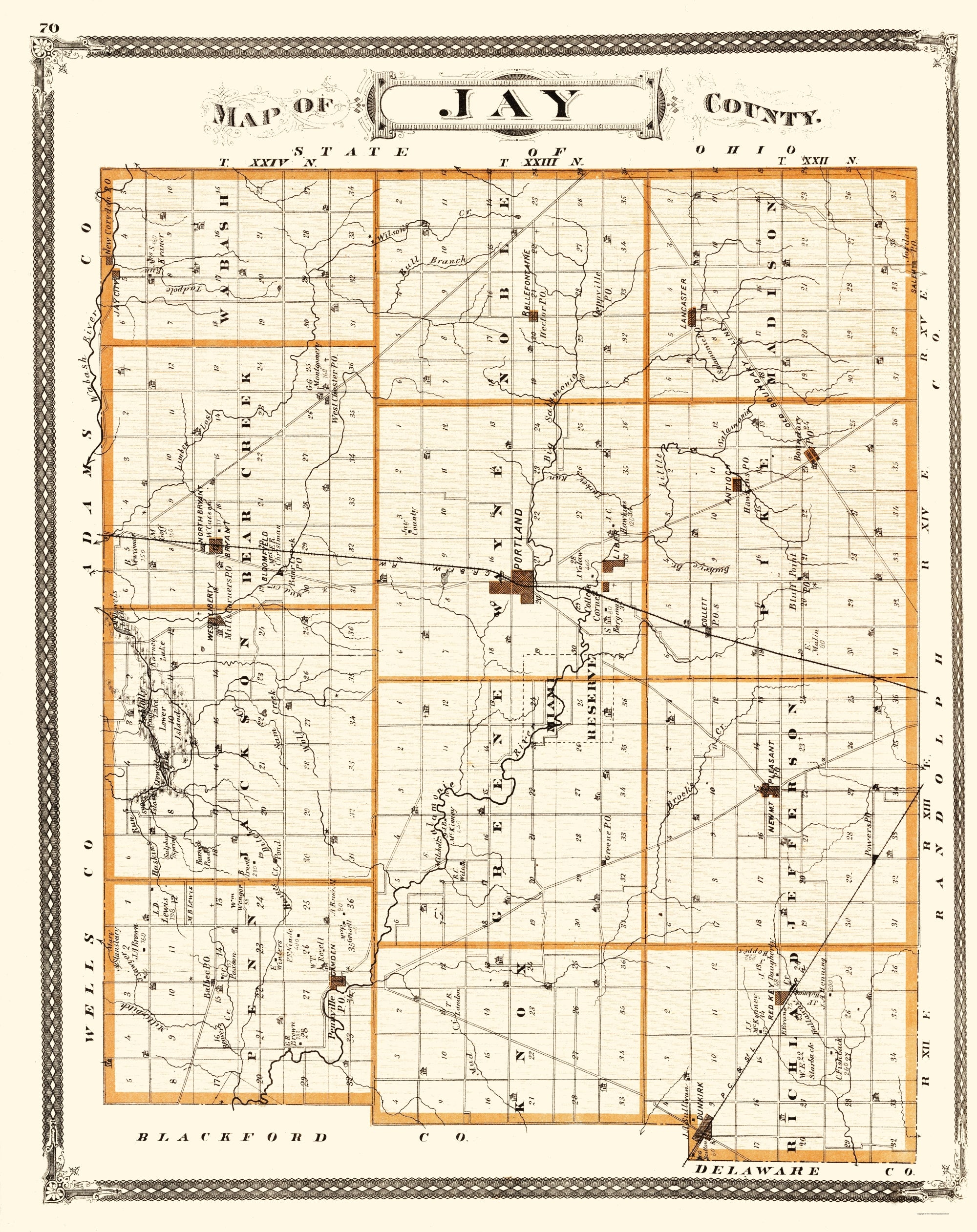 Historic County Map - Jay County Indiana - Baskin 1876 - Vintage Wall ...