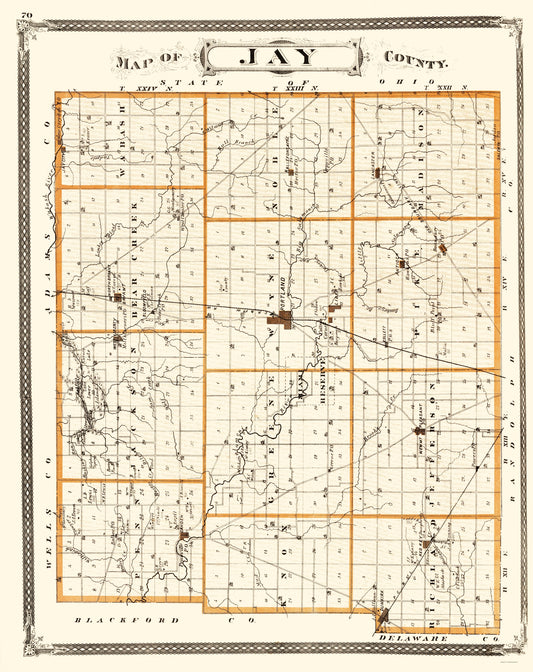 Historic County Map - Jay County Indiana - Baskin 1876 - 23 x 29.02 - Vintage Wall Art