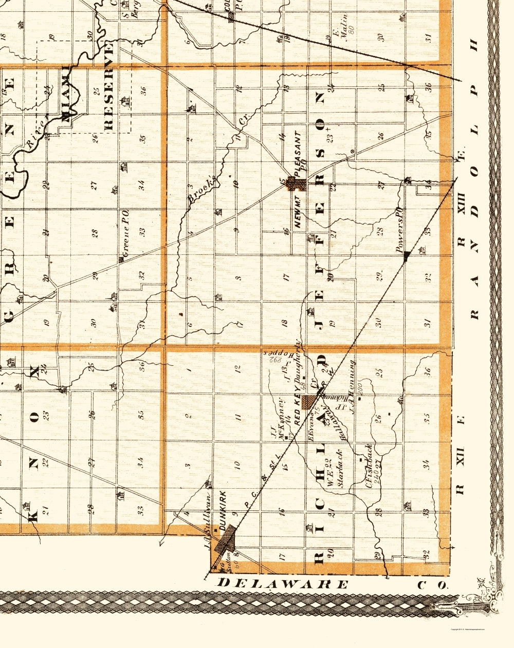 Historic County Map - Jay County Indiana - Baskin 1876 - 23 x 29.02 - Vintage Wall Art