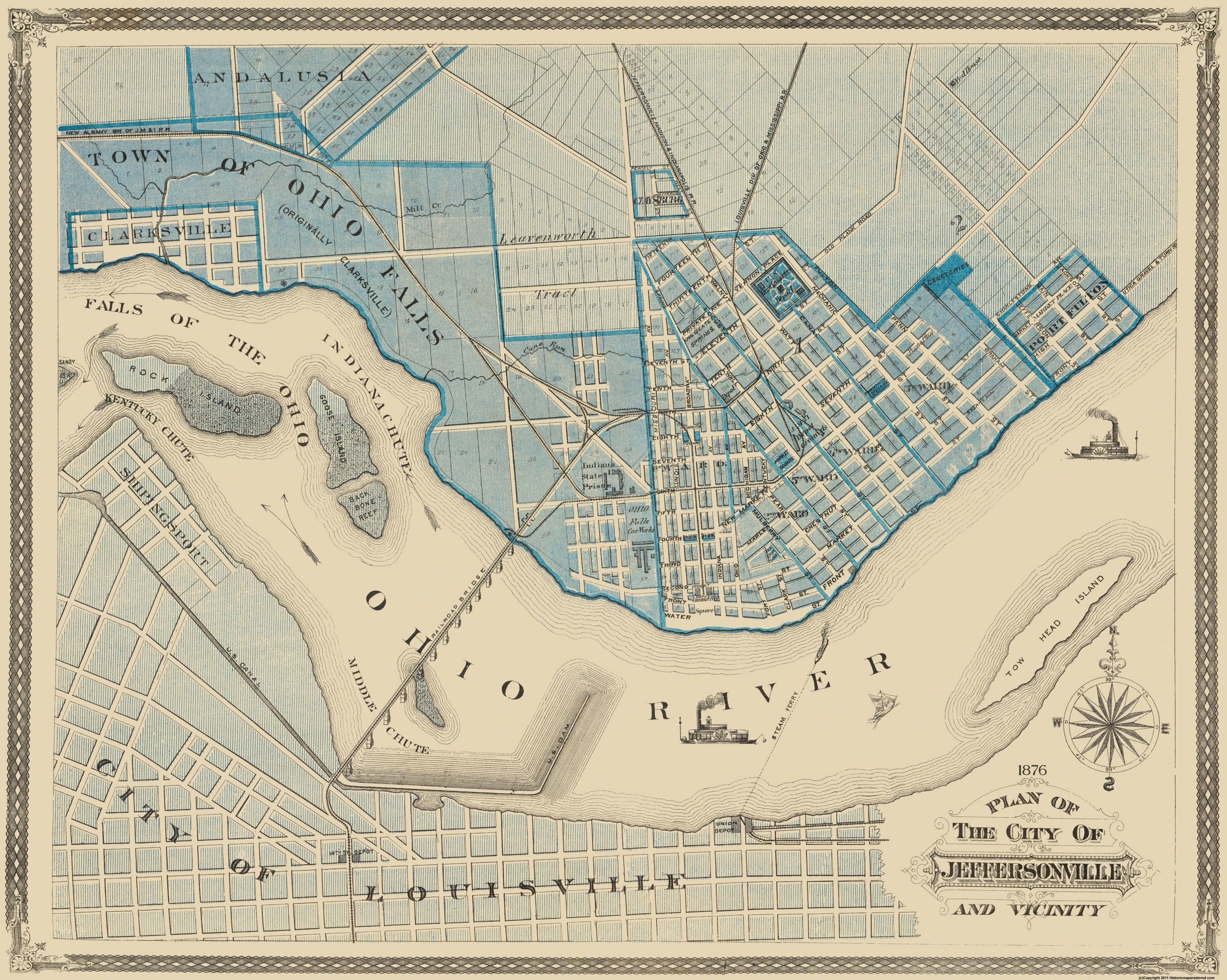 Historic City Map - Jeffersonville Indiana - Baskin 1876 - 28.81 x 23 ...