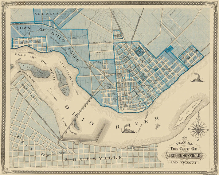 Historic City Map - Jeffersonville Indiana - Baskin 1876 - Vintage Wal ...