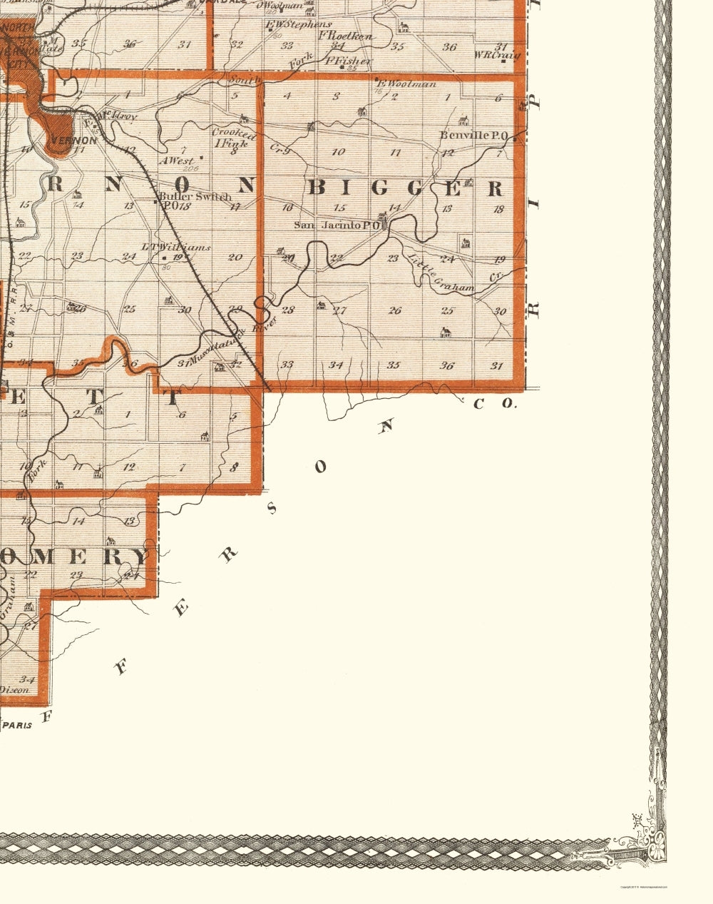 Historic County Map - Jennings County Indiana - Baskin 1876 - 23 x 29.15 - Vintage Wall Art