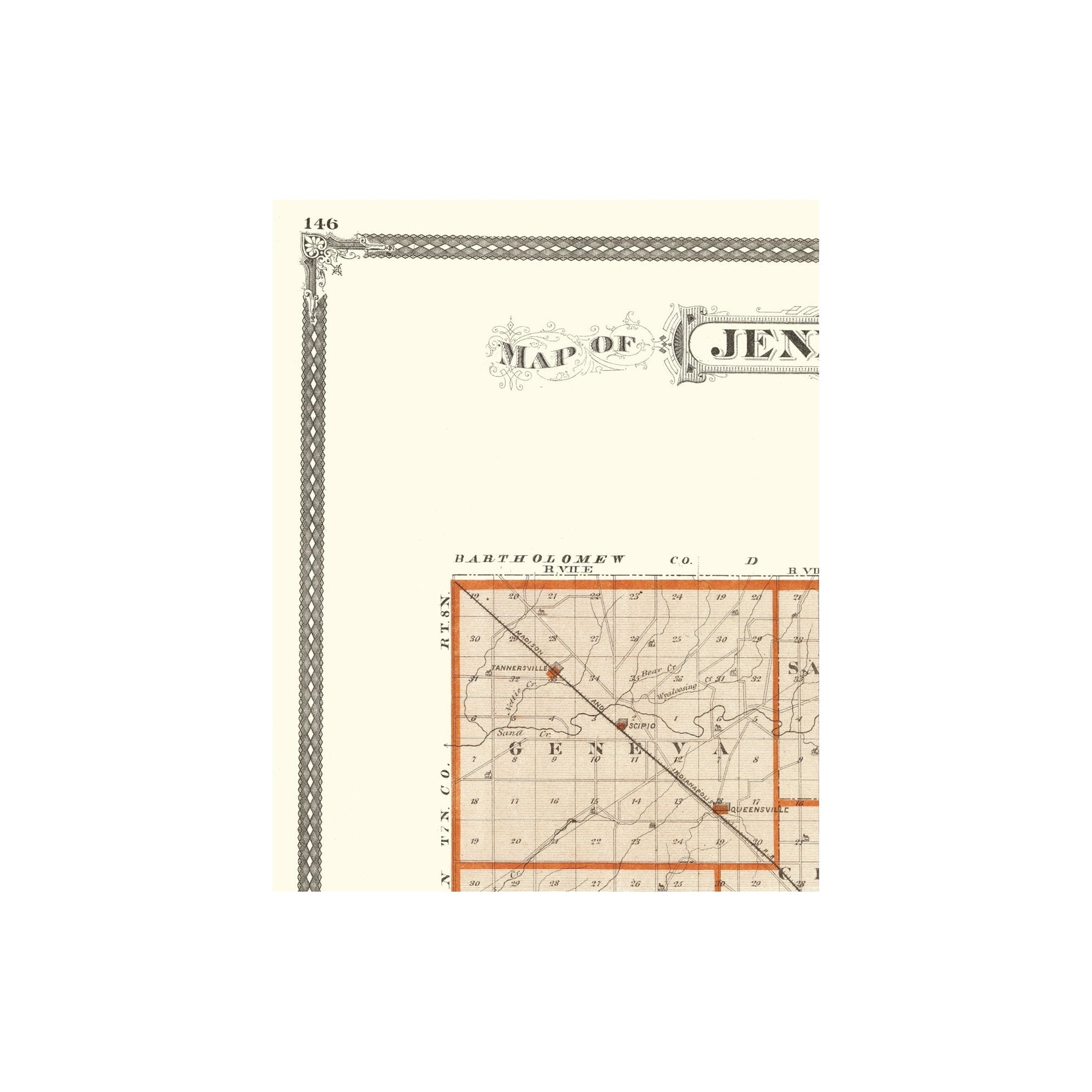 Historic County Map Jennings County Indiana Baskin 1876 23 x 29