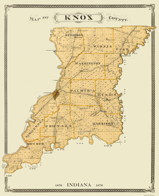 Historic County Map - Knox County Indiana - Andreas 1876 - 23 x 28.44 - Vintage Wall Art