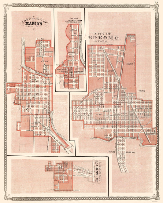 Historic City Map - Kokomo Indiana - Baskin 1876 - 23 x 28.68 - Vintage Wall Art