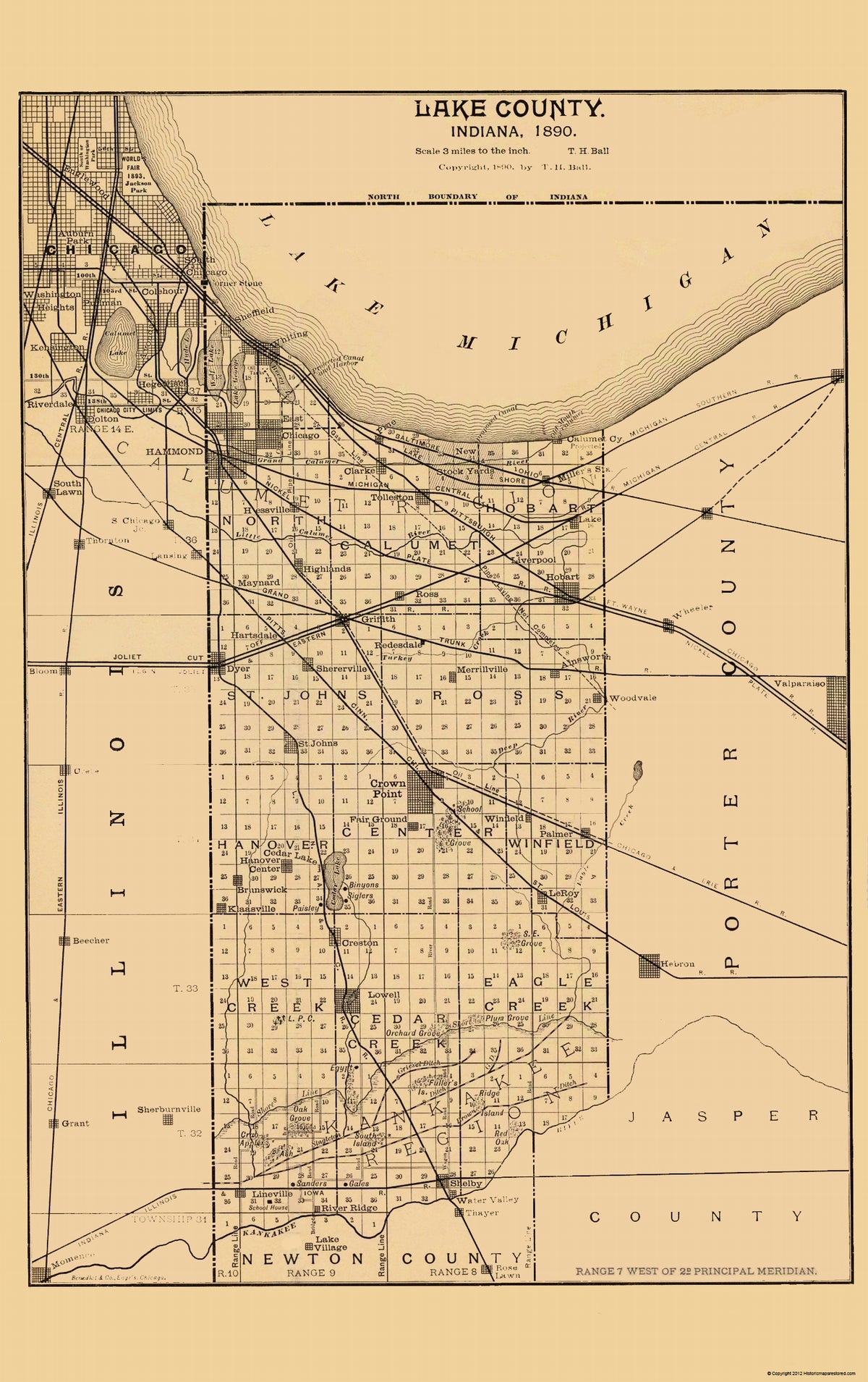 Historic County Map - Lake County Indiana - Ball 1890 - Vintage Wall A ...