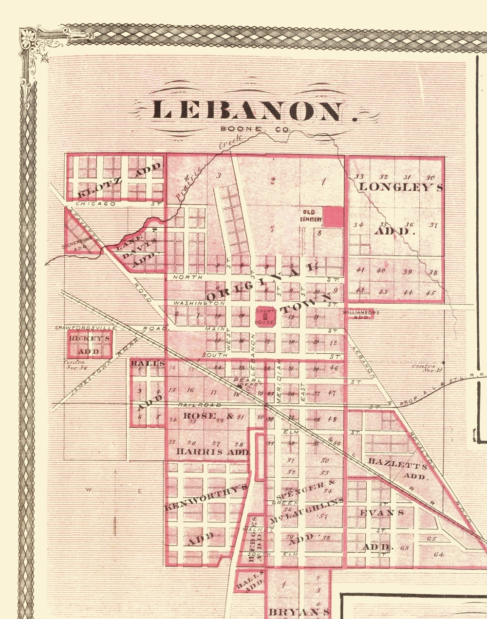Historic City Map - Lebanon Arcadia Zionsville Indiana - Baskin 1876 - 23 x 29.26 - Vintage Wall Art