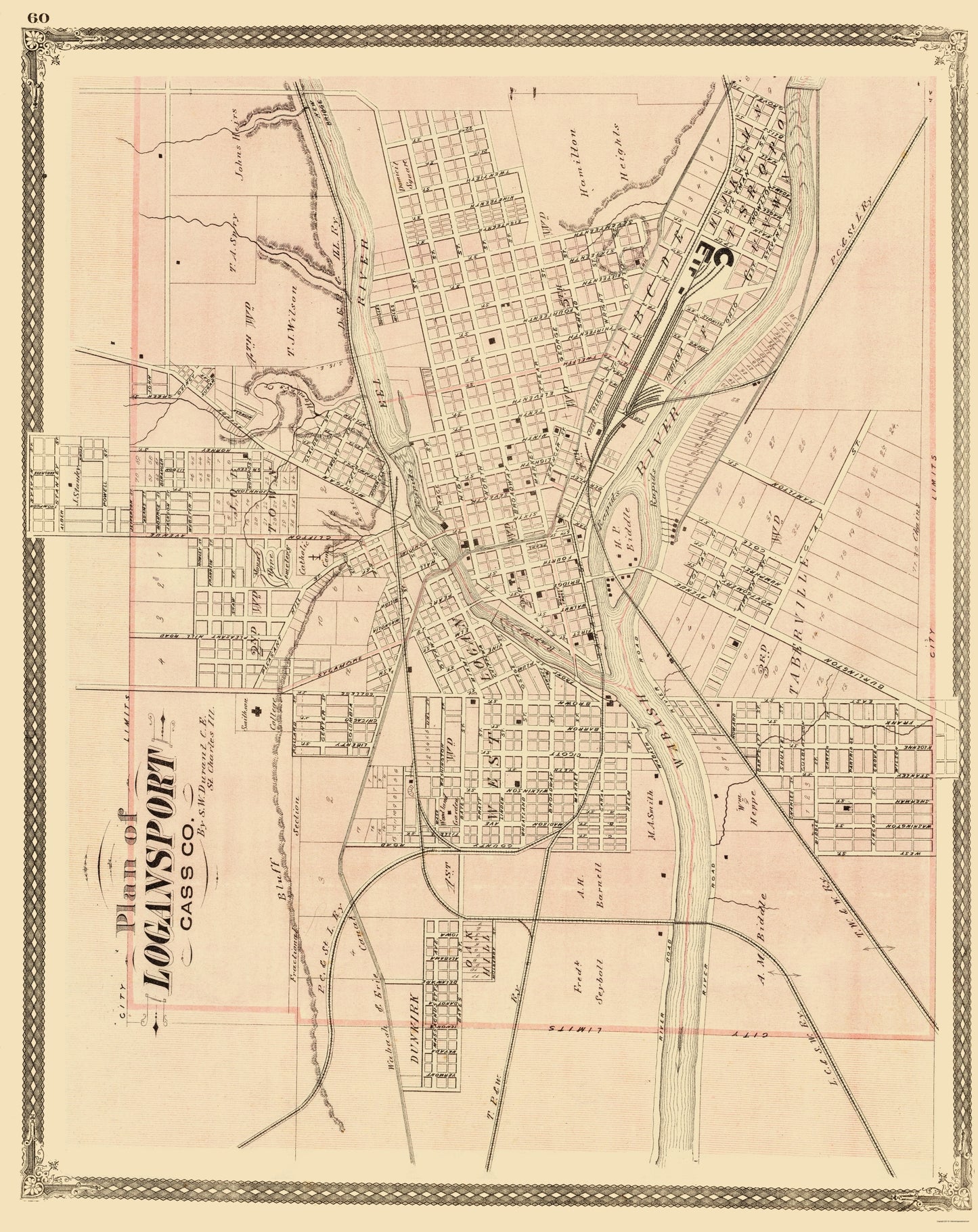 Historic City Map - Logansport Indiana - Baskin 1876 - 23 x 28.99 - Vintage Wall Art