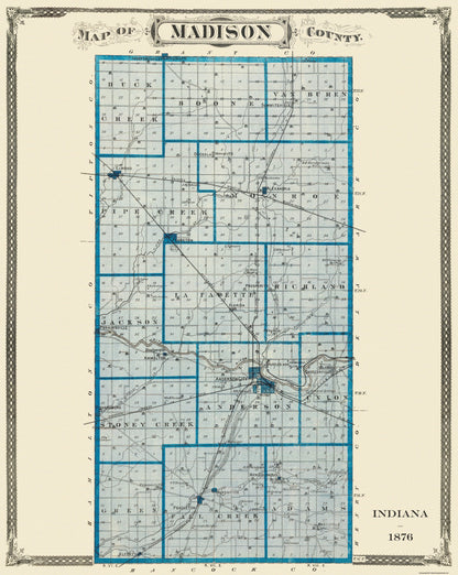 Historic County Map - Madison County Indiana - Andreas 1876 - 23 x 28.88 - Vintage Wall Art