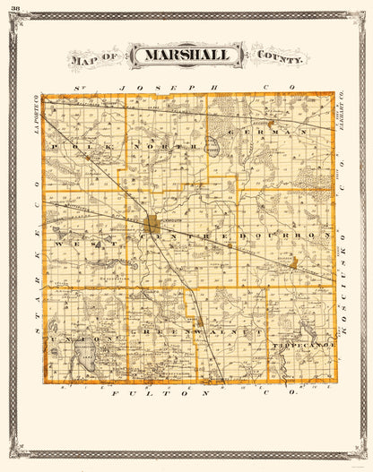 Historic County Map - Marshall County Indiana - Baskin 1876 - 23 x 29.13 - Vintage Wall Art