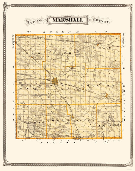 Historic County Map - Marshall County Indiana - Baskin 1876 - 23 x 29.13 - Vintage Wall Art