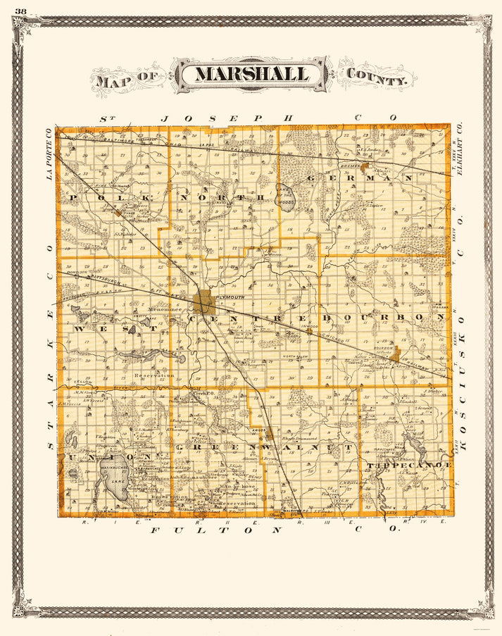 Historic County Map - Marshall County Indiana - Baskin 1876 - Vintage ...