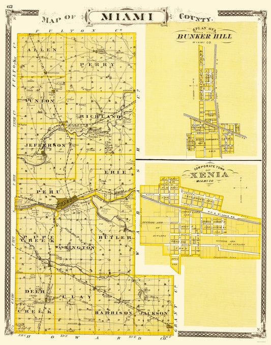 Historic County Map - Miami County Indiana - Baskin 1876 - 23 x 29.33 - Vintage Wall Art