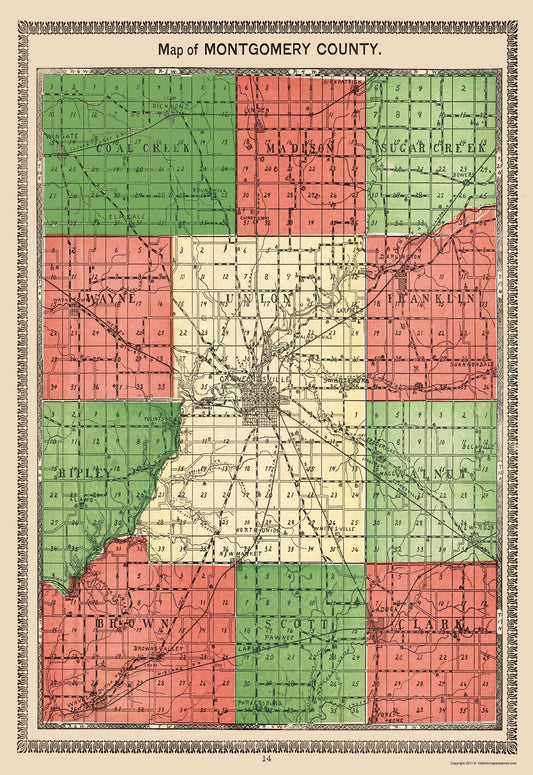 Historic County Map - Montgomery County Indiana - Hoffman 1898 - 23 x 33.43 - Vintage Wall Art