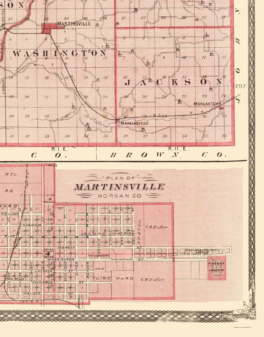 Historic County Map - Morgan County Indiana - Baskin 1876 - 23 x 29.35 - Vintage Wall Art