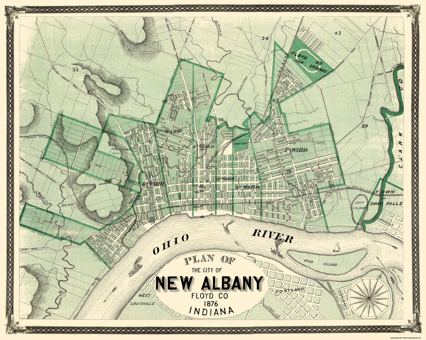 Historic City Map - New Albany Indiana - Baskin 1876 - 28.81 x 23 - Vintage Wall Art