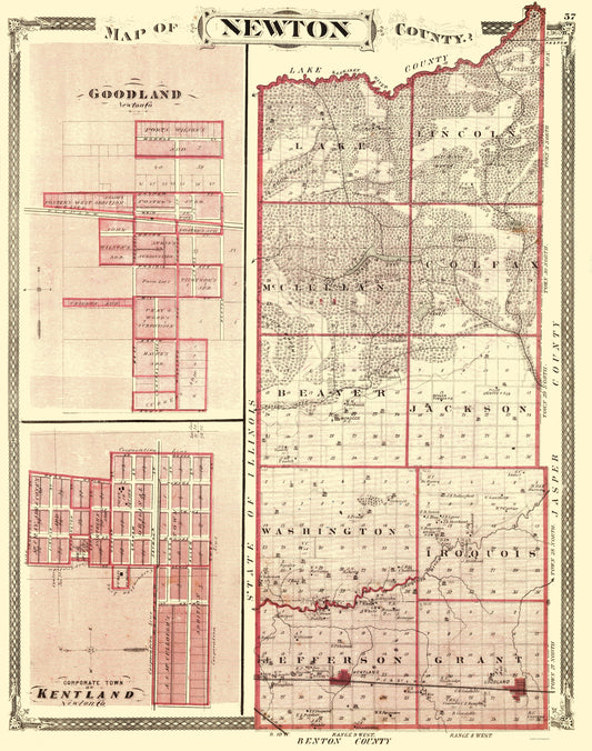 Historic County Map - Newton County Indiana - Baskin 1876 - 23 x 29.19 - Vintage Wall Art