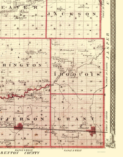 Historic County Map - Newton County Indiana - Baskin 1876 - 23 x 29.19 - Vintage Wall Art