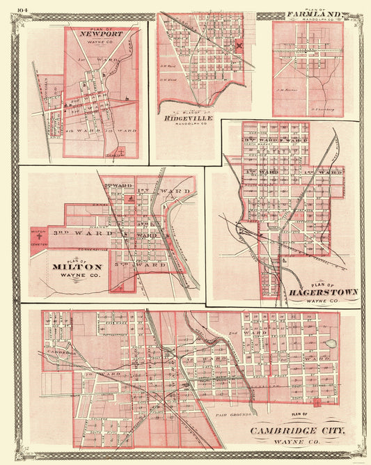 Historic City Map - Newport Ridgeville Farmland Milton Indiana - Baskin 1876 - 23 x 28.82 - Vintage Wall Art