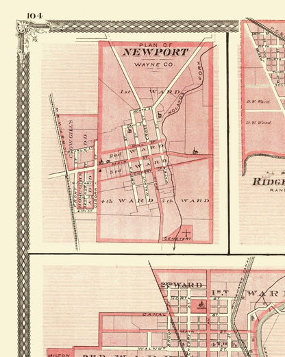 Historic City Map - Newport Ridgeville Farmland Milton Indiana - Baskin 1876 - 23 x 28.82 - Vintage Wall Art