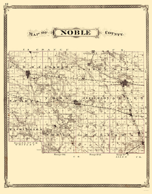 Historic County Map - Noble County Indiana - Baskin 1876 - 23 x 29.21 - Vintage Wall Art