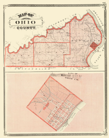 Historic County Map - Ohio County Indiana - Baskin 1876 - 23 x 29.12 - Vintage Wall Art