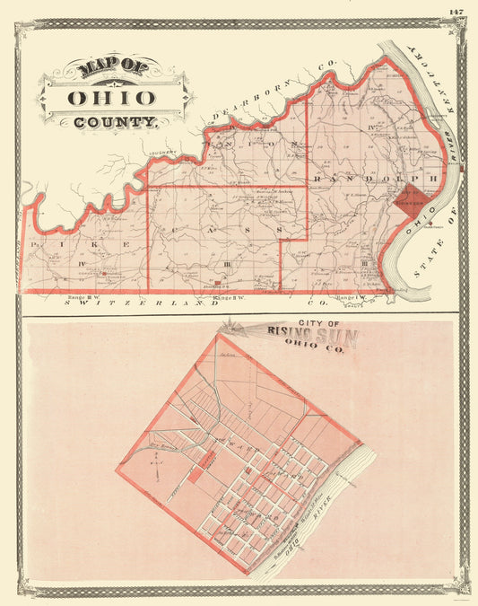 Historic County Map - Ohio County Indiana - Baskin 1876 - 23 x 29.12 - Vintage Wall Art