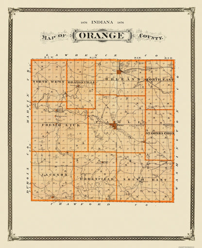 Historic County Map - Orange County Indiana - Andreas 1876 - 23 x 28.31 - Vintage Wall Art