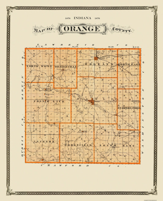 Historic County Map - Orange County Indiana - Andreas 1876 - 23 x 28.31 - Vintage Wall Art