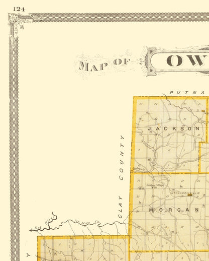 Historic County Map - Owen County Indiana - Baskin 1876 - 23 x 28.65 - Vintage Wall Art