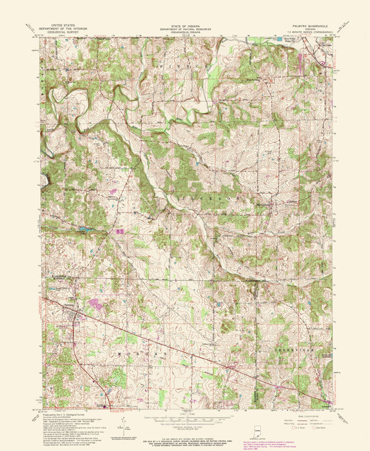 Topographical Map - Palmyra Indiana Quad - USGS 1988 - 23 x 28.00 - Vintage Wall Art