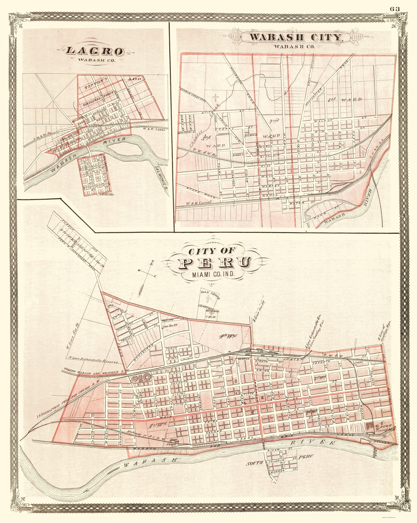 Historic City Map - Peru Indiana - Baskin 1876 - 23 x 28.82 - Vintage Wall Art