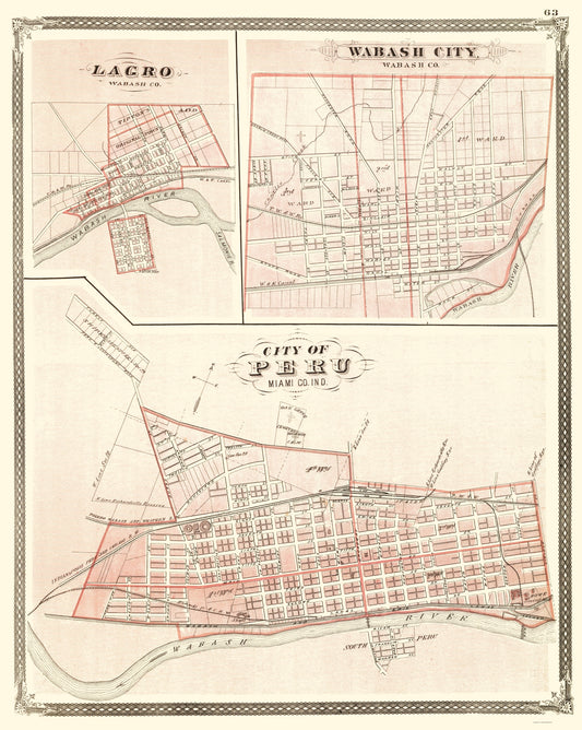 Historic City Map - Peru Indiana - Baskin 1876 - 23 x 28.82 - Vintage Wall Art