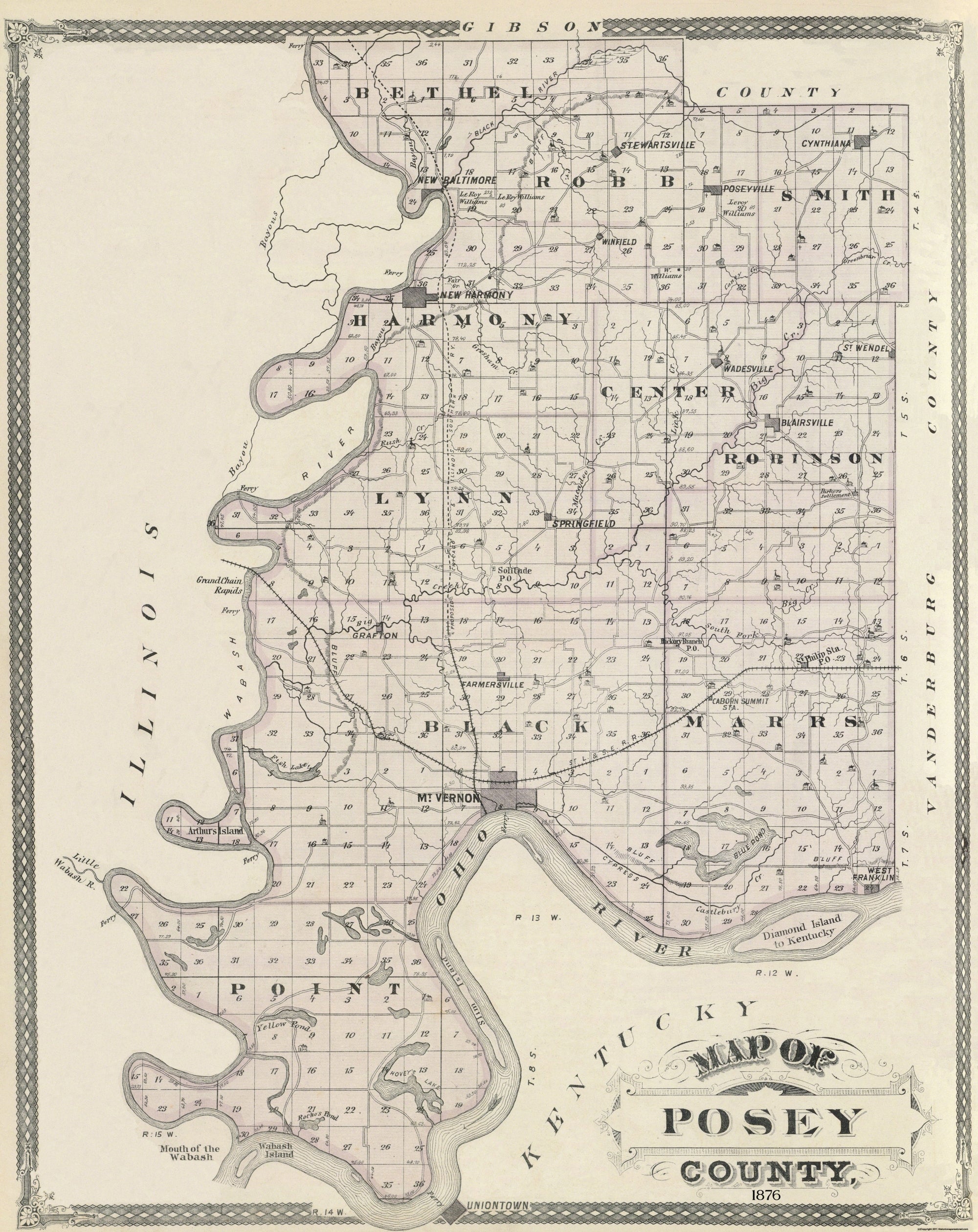 Historic County Map - Posey County Indiana - Andreas 1876 - 23 x 29 ...