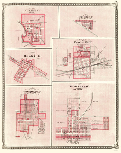 Historic City Map - Portland Indiana - Baskin 1876 - 23 x 28.98 - Vintage Wall Art