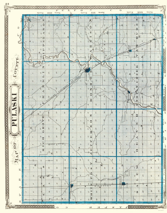 Historic County Map - Pulaski County Indiana - Baskin 1876 - 23 x 29.27 - Vintage Wall Art