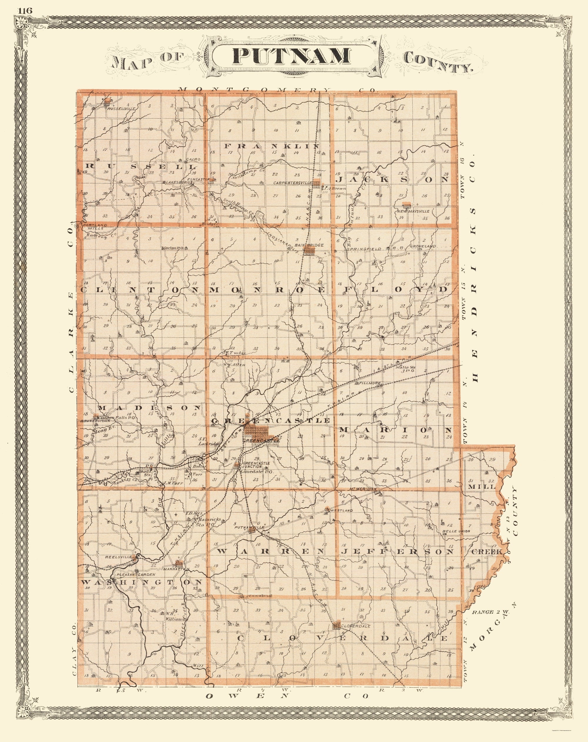 Historic County Map - Putnam County Indiana - Baskin 1876 - 23 x 29.00 ...