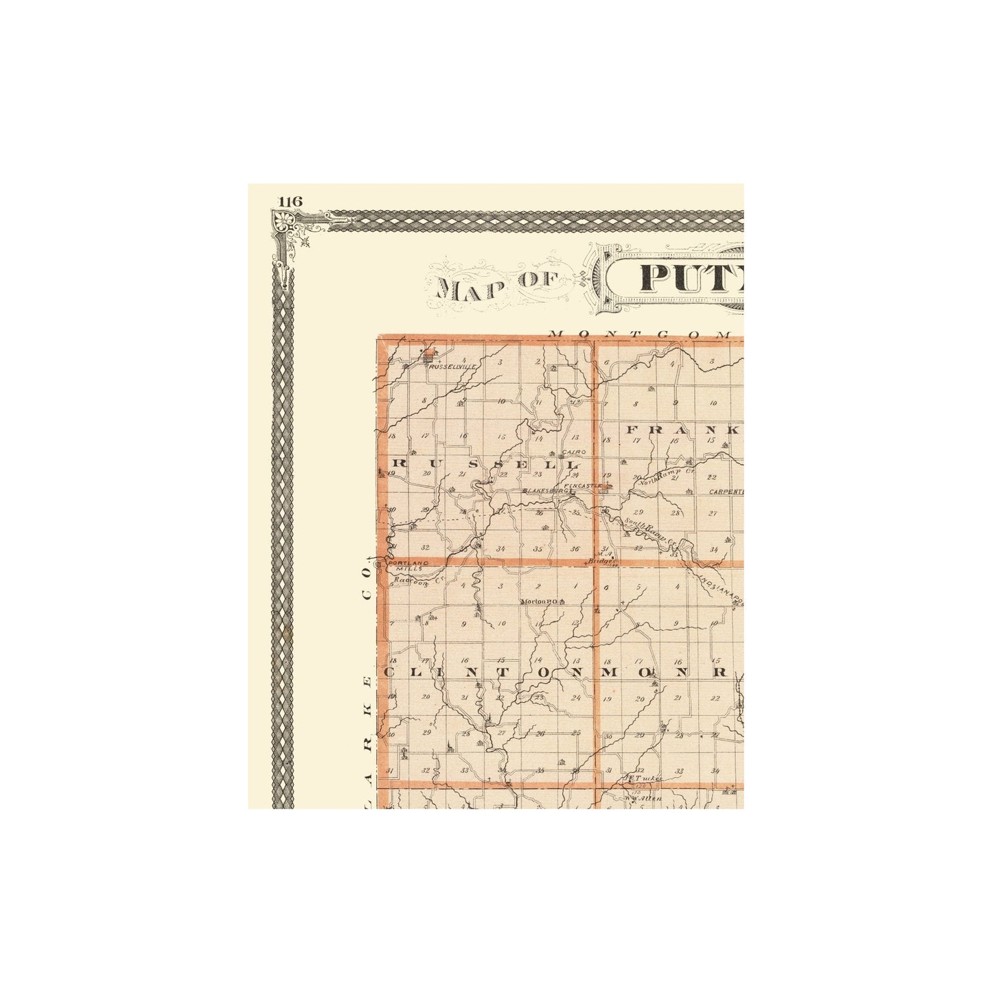 Historic County Map - Putnam County Indiana - Baskin 1876 - 23 x 29.00 ...