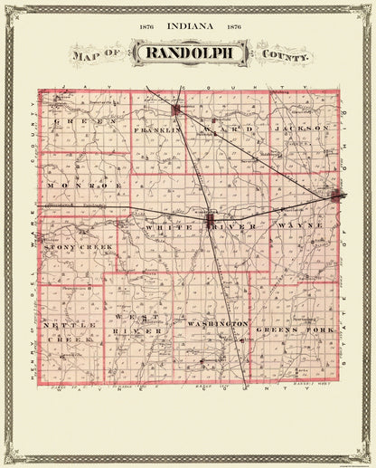 Historic County Map - Randolph County Indiana - Andreas 1876 - 23 x 28.56 - Vintage Wall Art